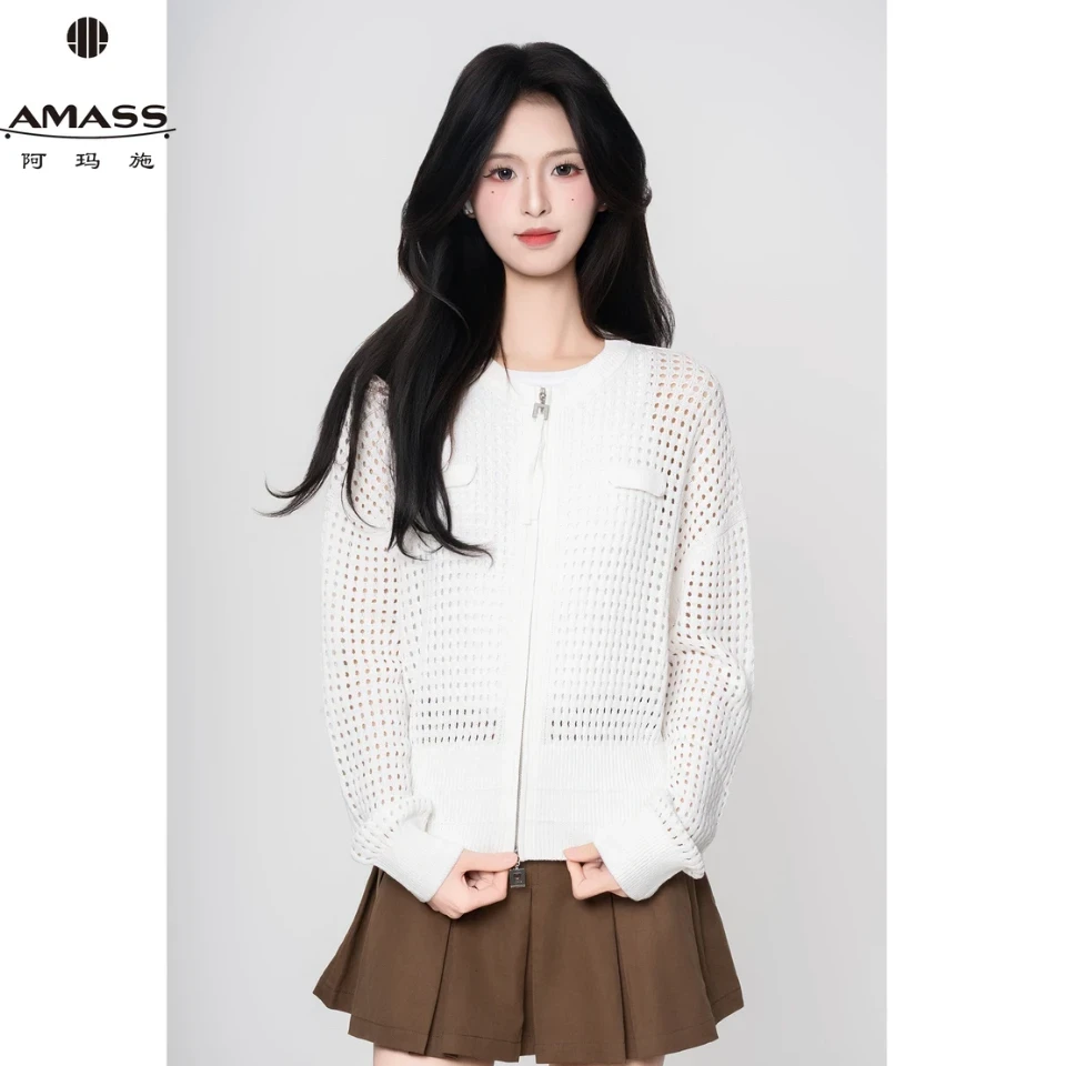 AMASS/阿玛施春夏新款镂空薄款拉链针织开衫时尚百搭上衣548032