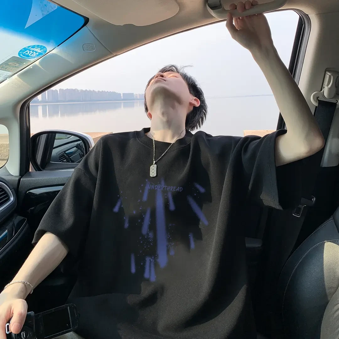 新款美式重磅潮流夏天印花短袖T恤男生夏季宽松休闲半袖t恤T恤