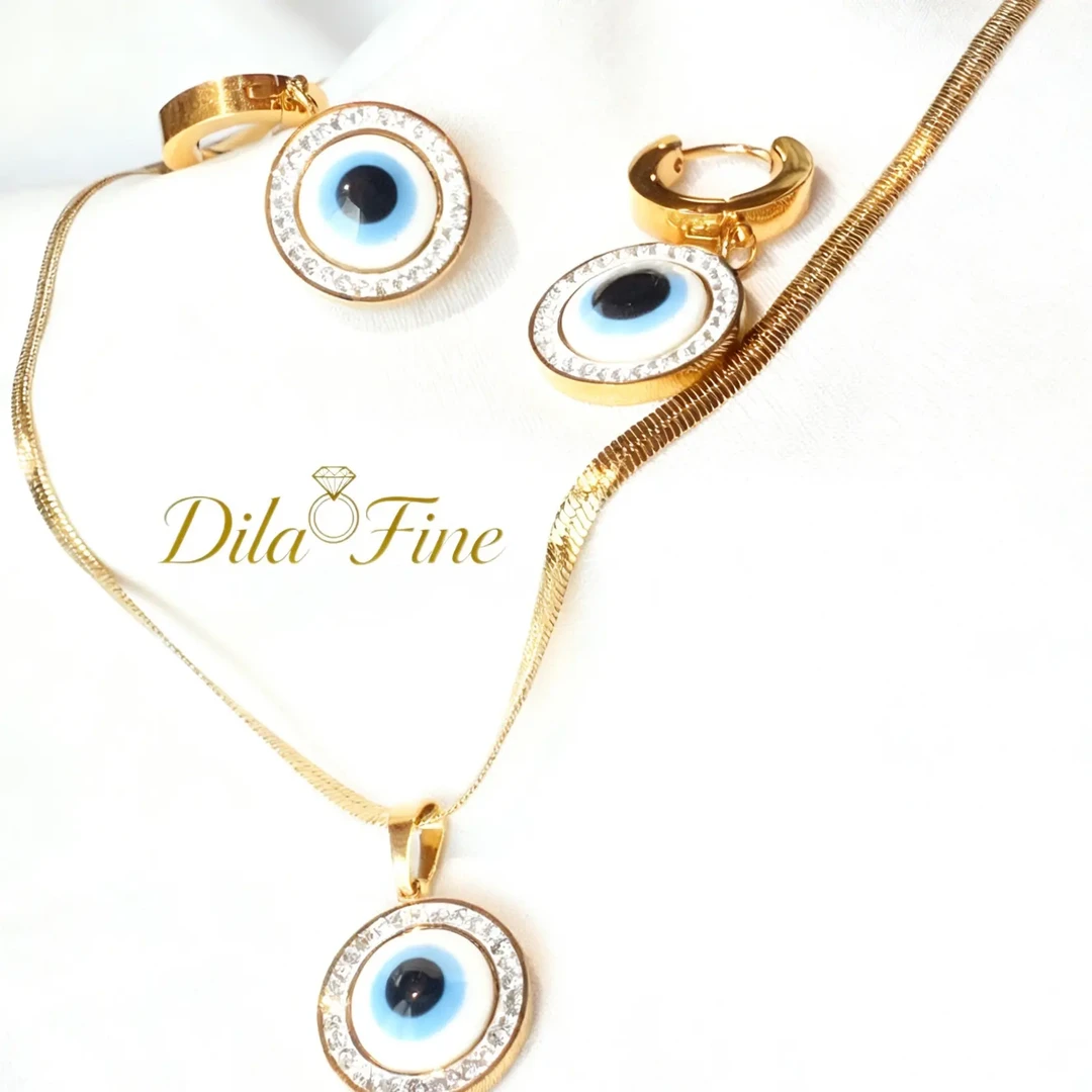 钛钢吊坠 钛钢镀金恶魔之眼首饰套组