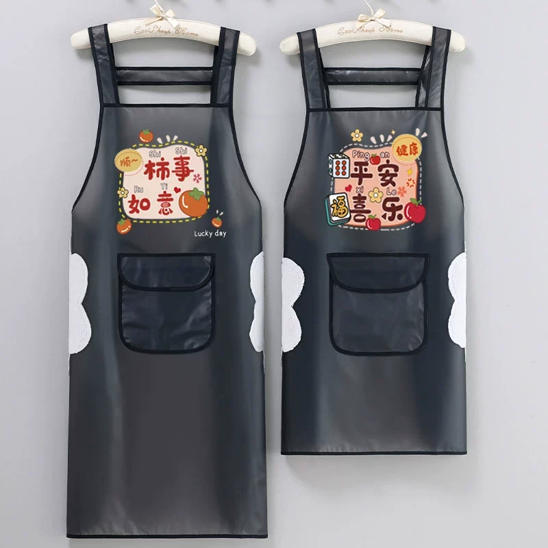 TPU网红餐饮耐磨水产简约透明围裙家用厨房防水防油韩版可印广告