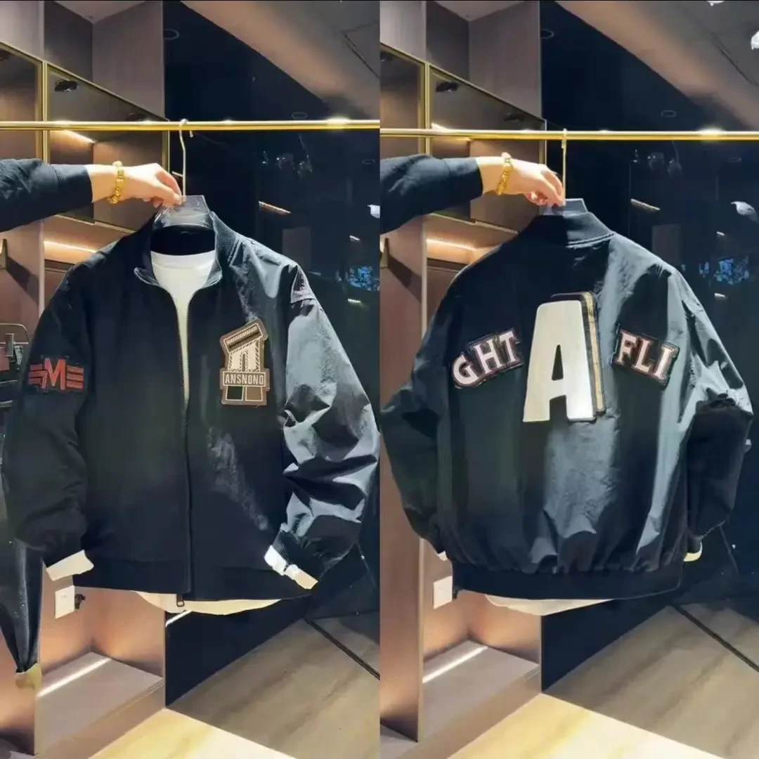 【春季新款夹克】青年感时尚刺绣棒球领高品质夹克大码休闲潮外套男