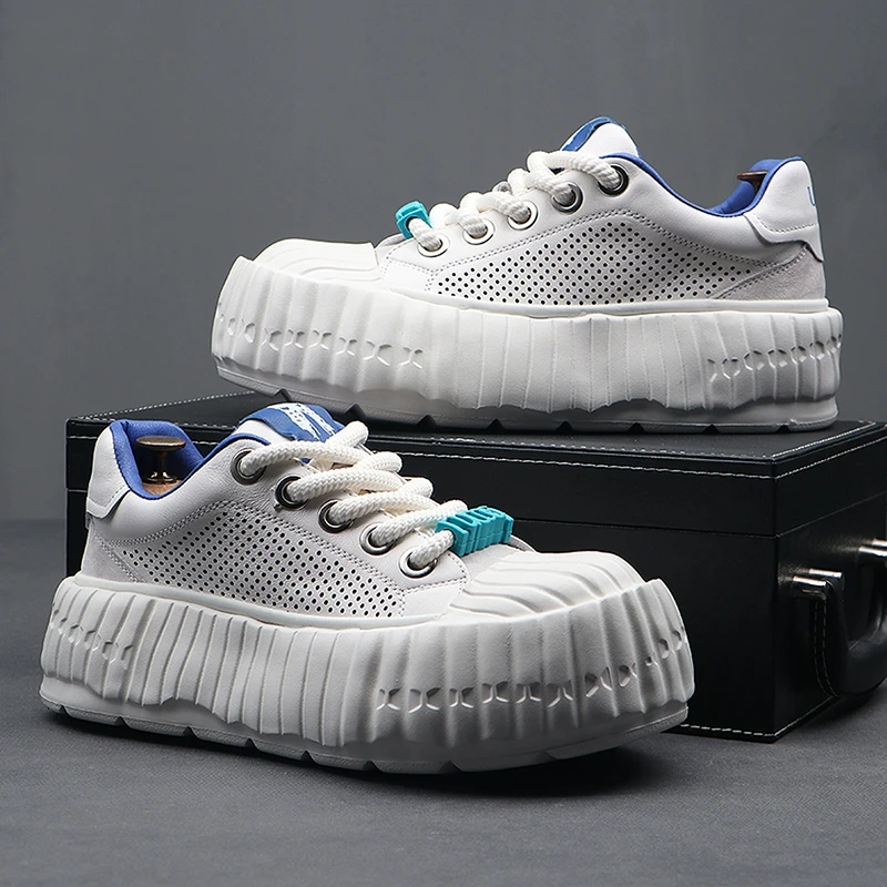 头层牛皮老爹鞋男2025真皮新款厚底增高夏季透气镂空休闲鞋面包鞋