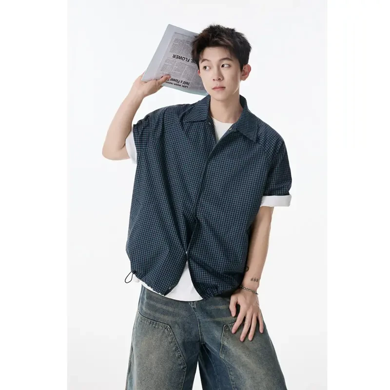 林社长2025夏装新款格子衬衫宽松小众短袖衬衫薄款外套短袖衬衣