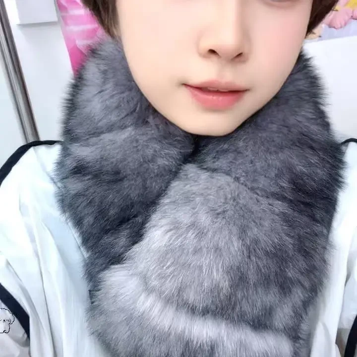 进口狐狸毛龙猫色竹节款毛领冬季围脖100编织成人毛毛真毛女围巾