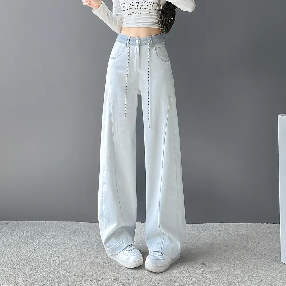 [现货]2025夏季洋气新款流行浅色抽绳牛仔裤轻奢时尚爆款弯刀裤