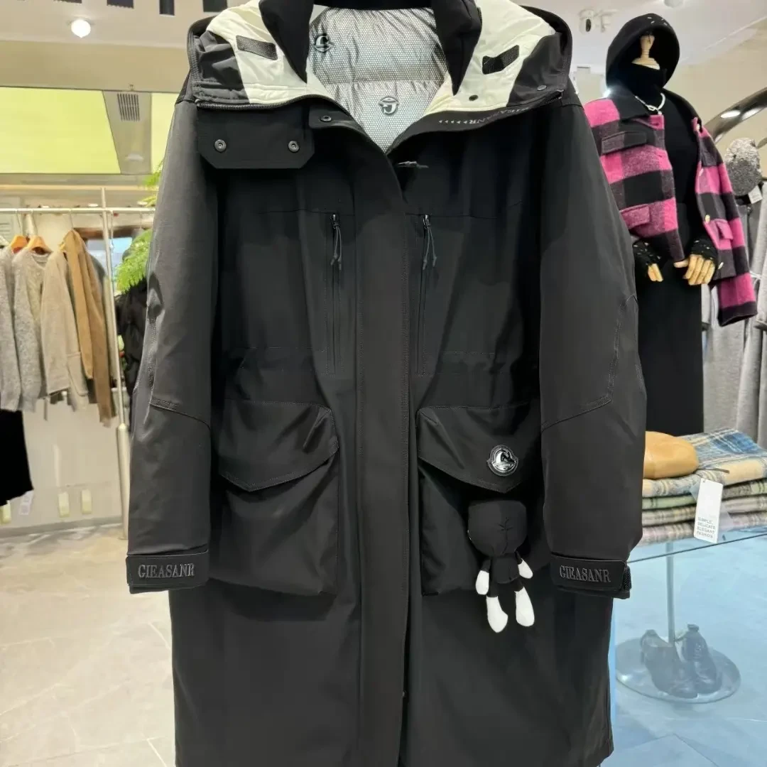 冬季新款时尚休闲拼接连帽中长款户外棉服