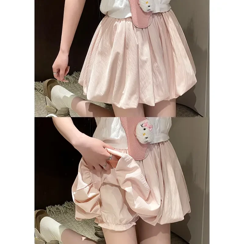 新款蓬蓬花苞短裙女夏季韩系温柔a字甜美高腰百搭外穿短裙子显瘦