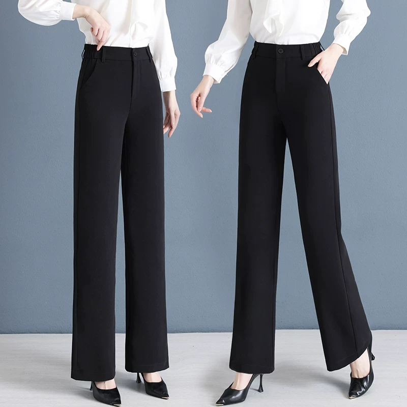 冰丝窄版休闲阔腿裤女2025春夏季薄款柔软垂顺松紧高腰宽松直筒裤