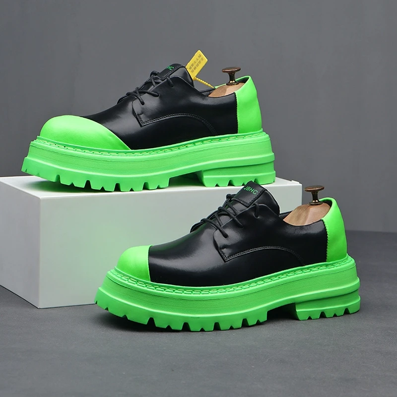 男鞋特色真皮大头休闲皮鞋厚底透气舒适增高2025春秋新款夏季拼色