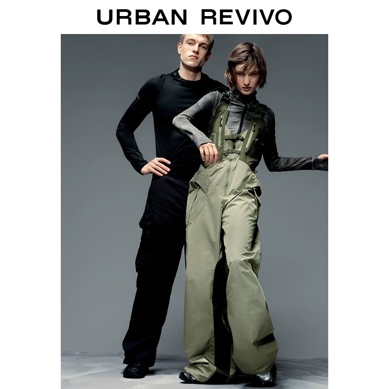 UR2025春季新款女装欧若风休闲工装风口袋拼接背带裤UYN650002