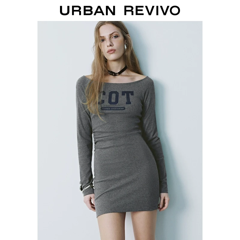 UR2025秋季新款女装休闲运动风字母褶皱长袖连衣裙UYY750007