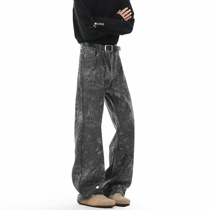 迷彩弯刀牛仔裤男2025春季新款美式高街vibe水洗宽松直筒休闲裤子