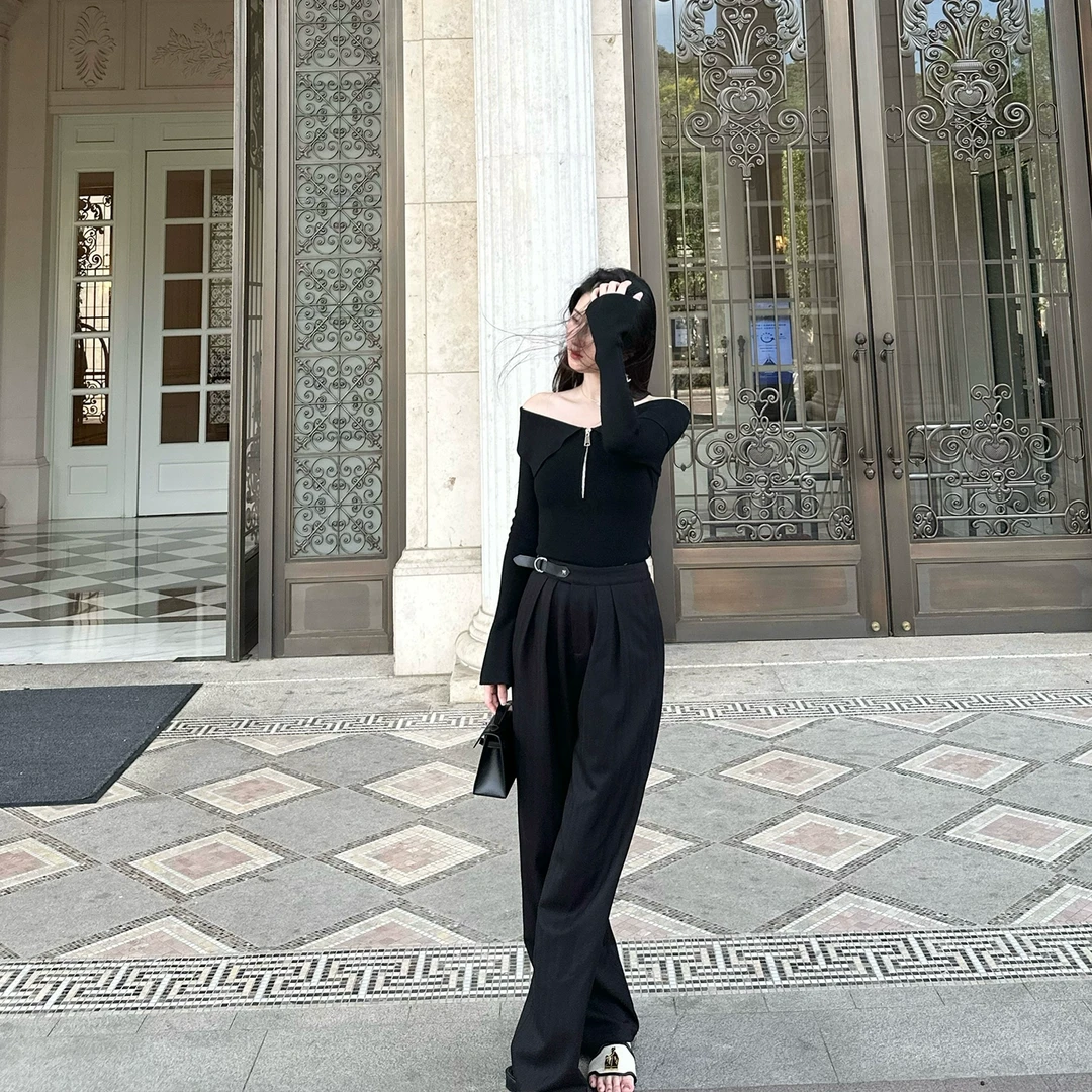 6折 Howalook 温柔腔调 拼皮腰带西裤魔术贴可调节腰围百搭慵懒调