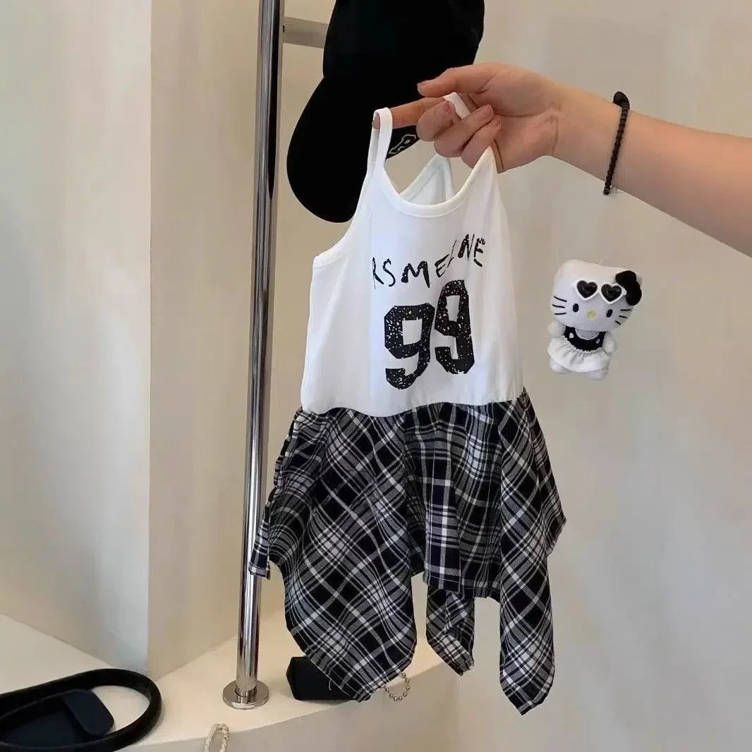 女童夏装不规则吊带女宝宝夏季新款字母背心儿童洋气上衣童装0156