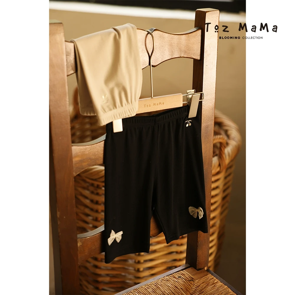 Toz Girls豆几妈4/23樱桃绣花蝴蝶结休闲打底裤女童夏季五分裤