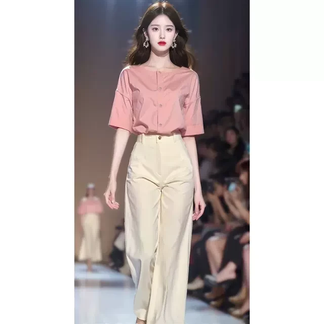 淑女气质穿搭盐系高级感韩系时尚清纯甜美通勤衬衫两件套装裤女夏