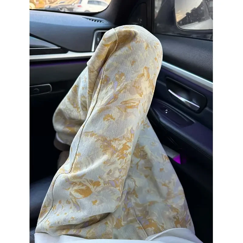 美式高街扎染牛仔裤男女春季提花微喇vibe裤子窄版显瘦痞帅直筒裤