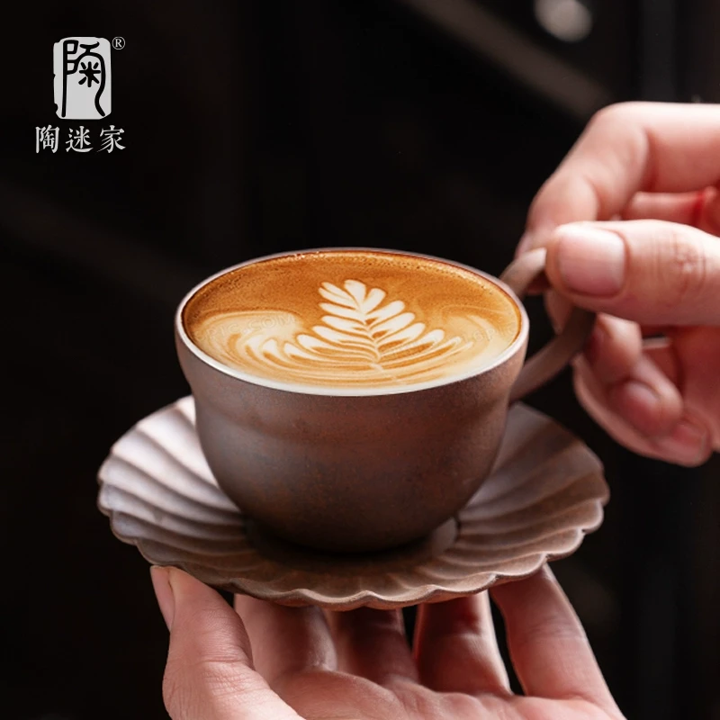 陶迷粗陶大肚咖啡杯复古陶瓷马克杯早餐奶水杯套装小容量家用杯子