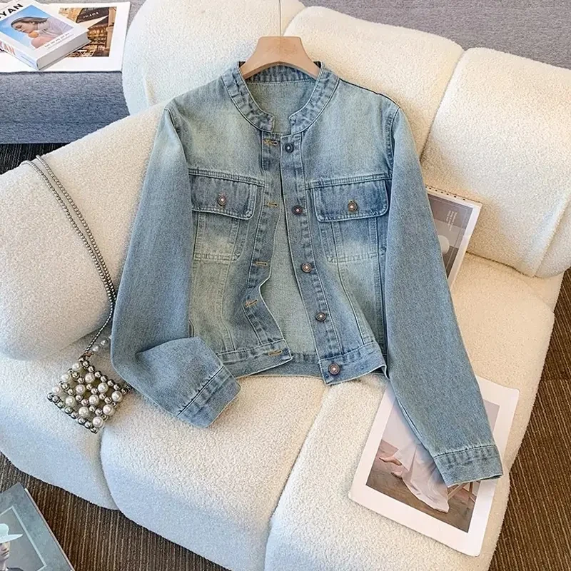 复古时尚牛仔外套女2025春季新款宽松短款上衣休闲百搭女装