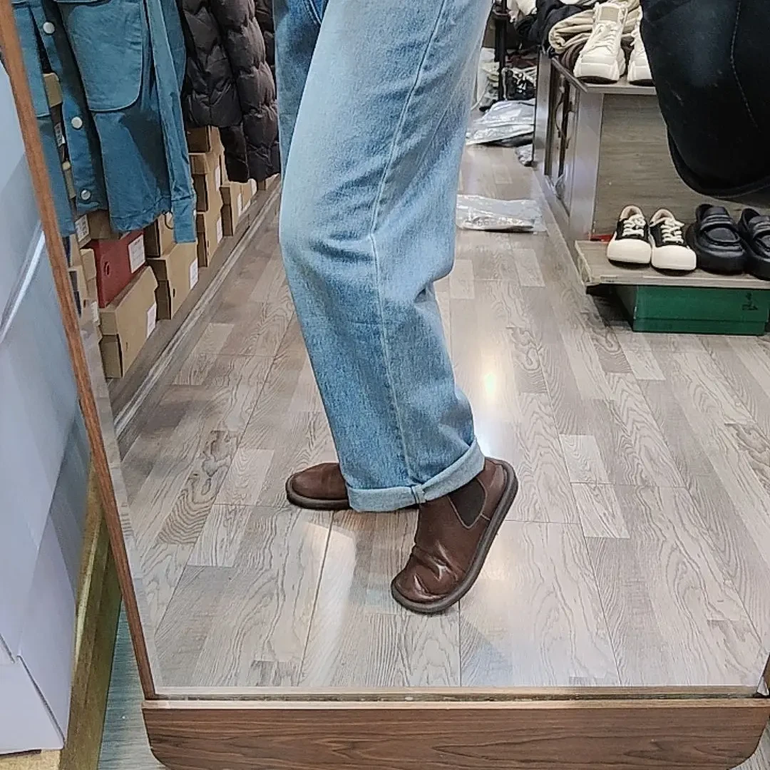 丹宁风做旧水洗渐变复古阔脚牛仔裤秋季新款高腰显瘦长裤