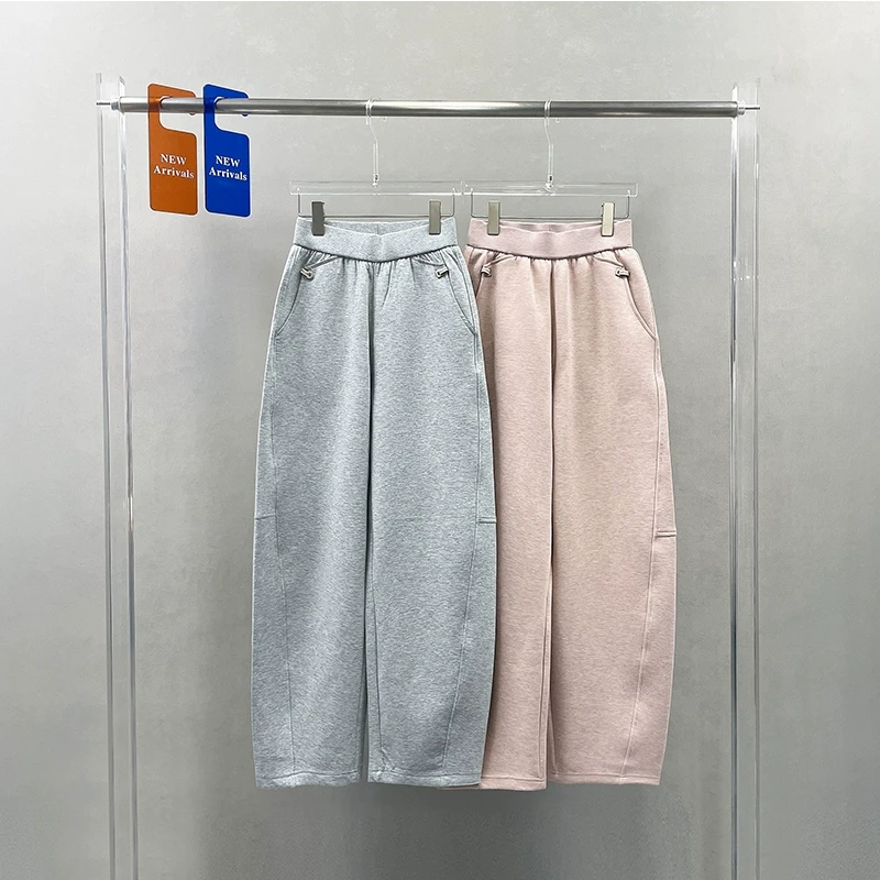 Aura mode春季新款宽松显瘦高腰弯刀卫裤女极简风阔腿裤长裤93321