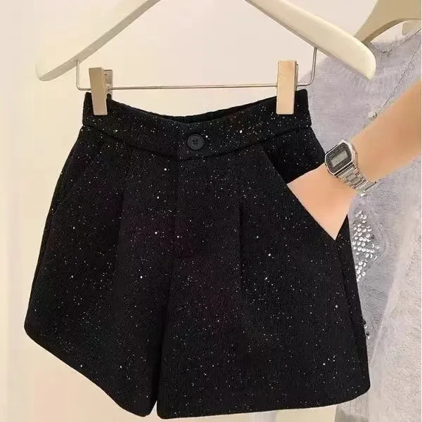 毛呢小香风高腰A字阔腿气质短裤女外穿