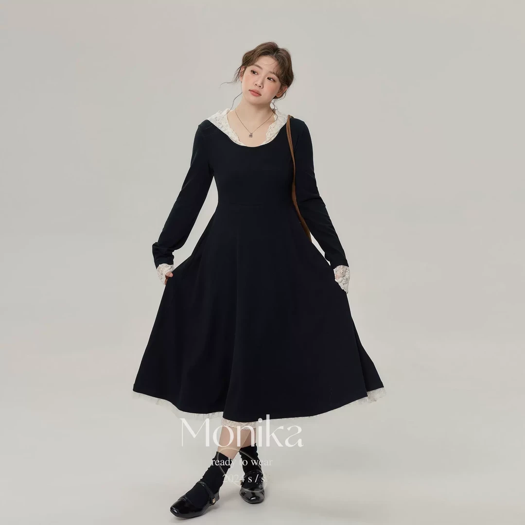 大码女装胖mm蕾丝拼接连帽针织连衣裙秋季新款打底长裙4852