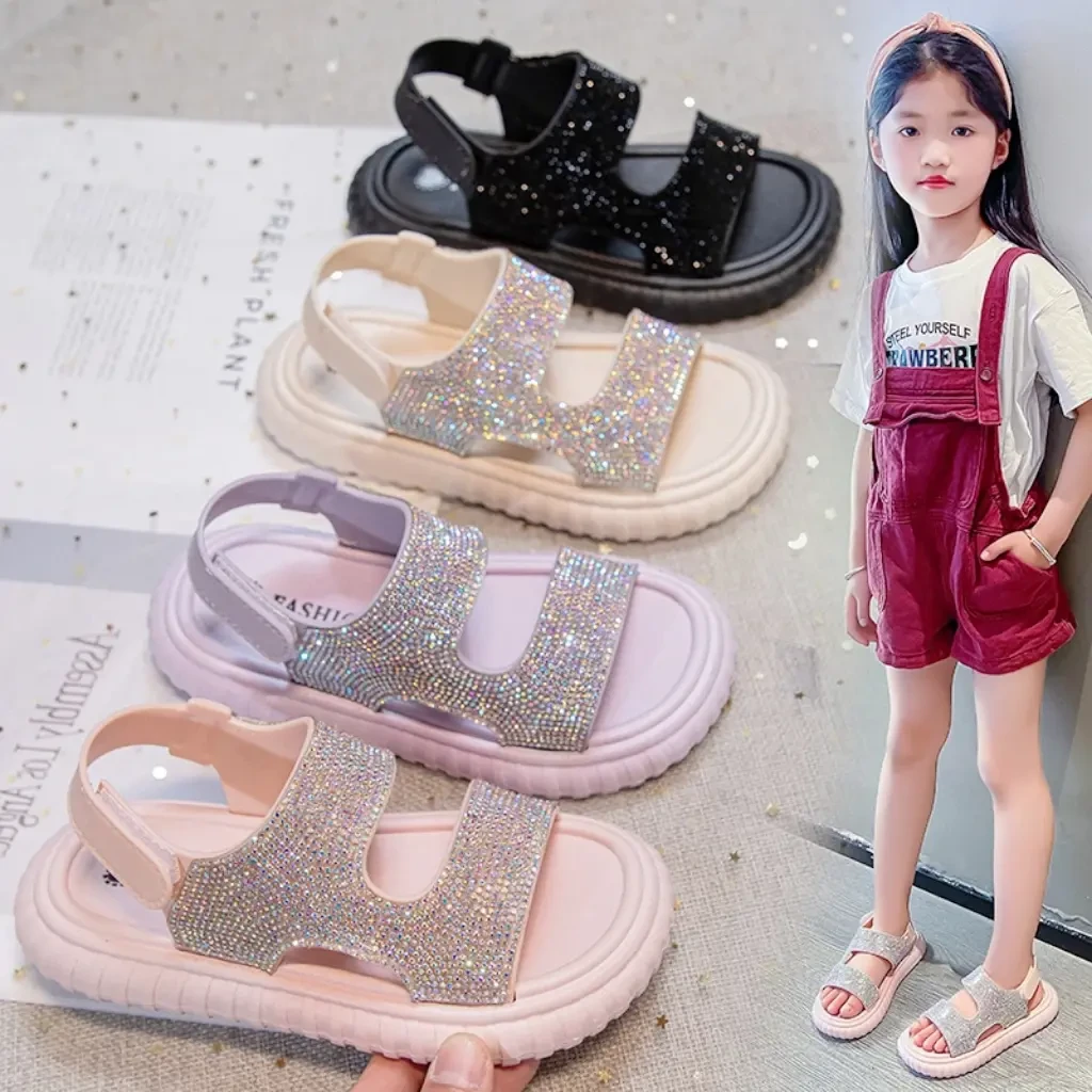 满天星爆闪女童公主凉鞋夏季新款防滑软底女童凉鞋中大童女孩凉鞋