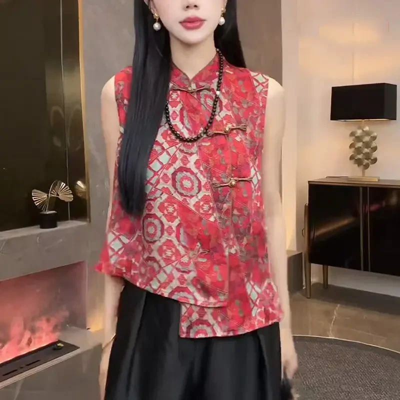 【媚爷玉KK专属】国风新中式无袖百搭上衣夏季新款气质衬衣立领马甲