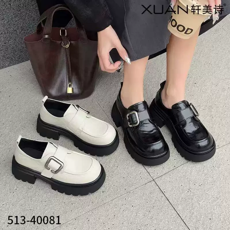 513-40081轩美诗早春新款2025英伦风百搭时尚圆头方跟休闲单鞋女