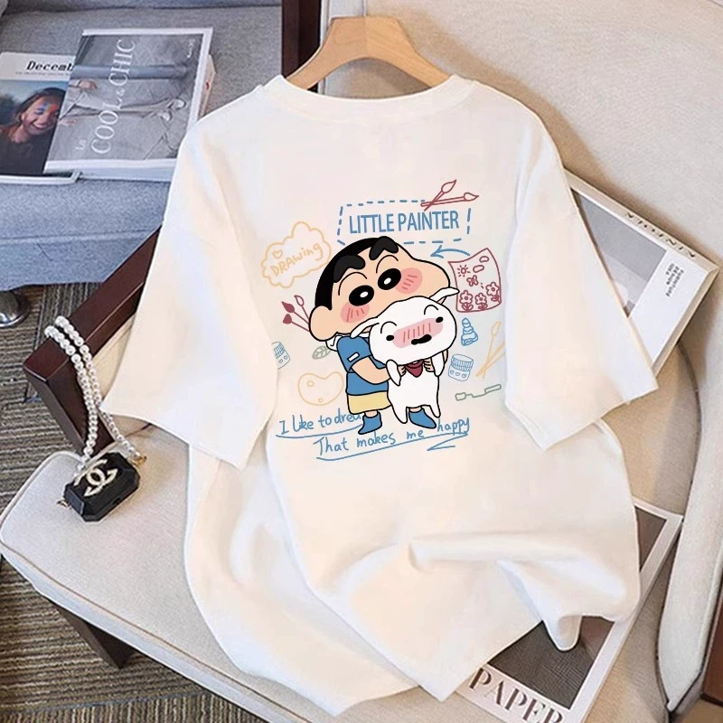 夏季白色纯棉短袖t恤女2025新款爆款蜡笔小新设计感小众宽松上衣