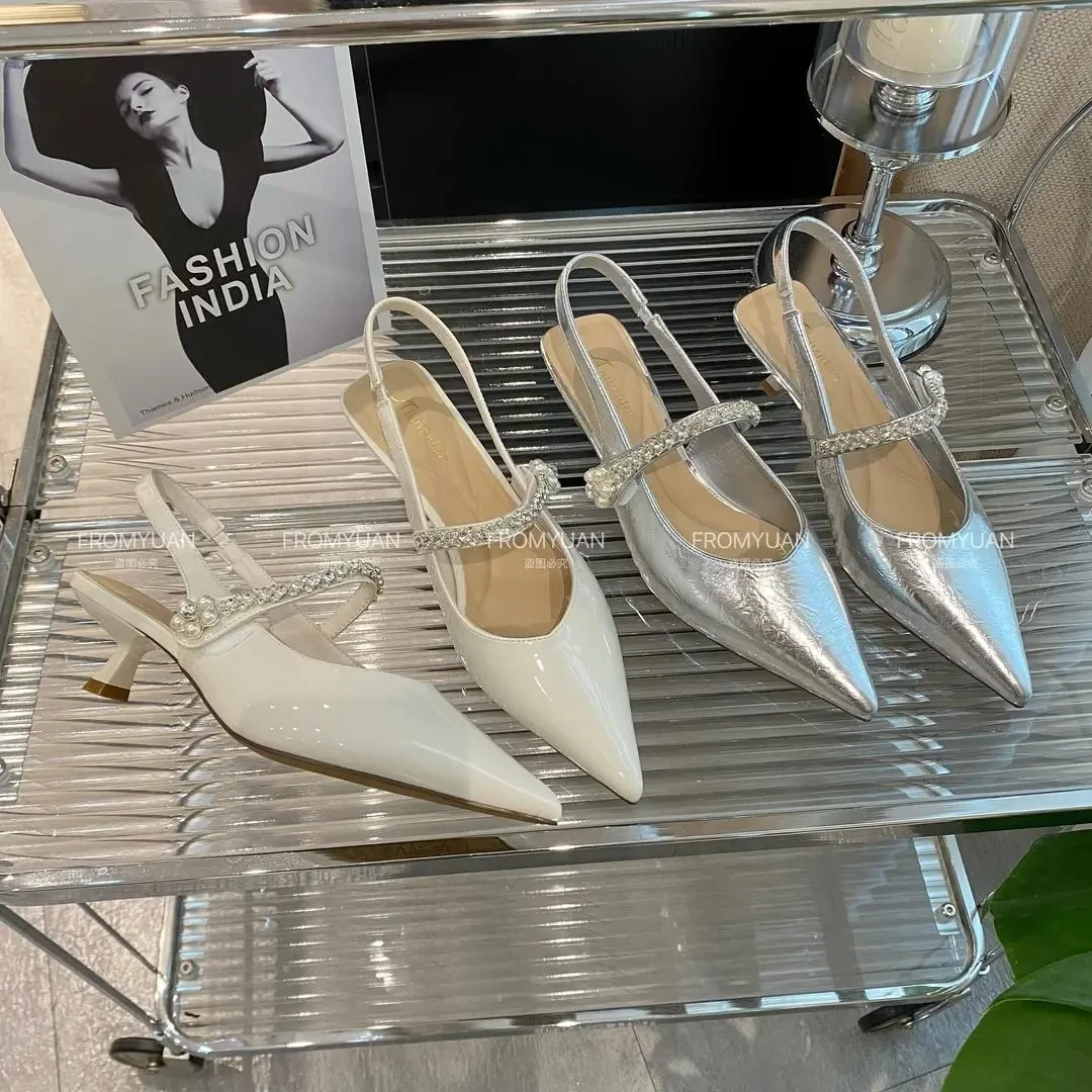 T9872包头凉鞋【3cm跟】女尖头水钻时装凉鞋时装春夏一字带外穿凉鞋