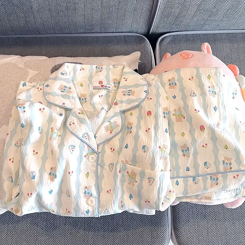 【三件套樱桃小熊】云朵绵夏季短袖可爱卡通睡衣少女家居服套装睡衣