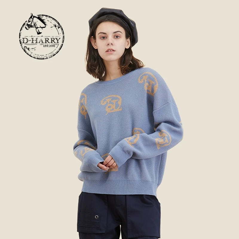 D-HARRY/迪哈利圆低领天蓝色可爱浪漫复古毛衣DH213C93083D