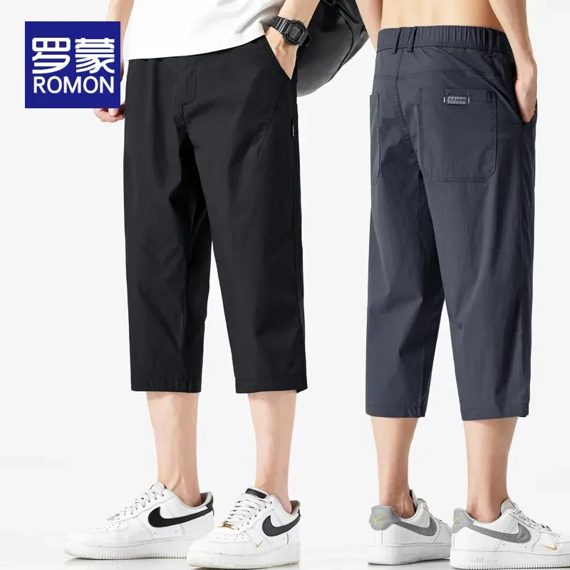 罗蒙夏季薄款七分裤子男士潮牌冰丝透气休闲裤男款直筒宽松男裤男