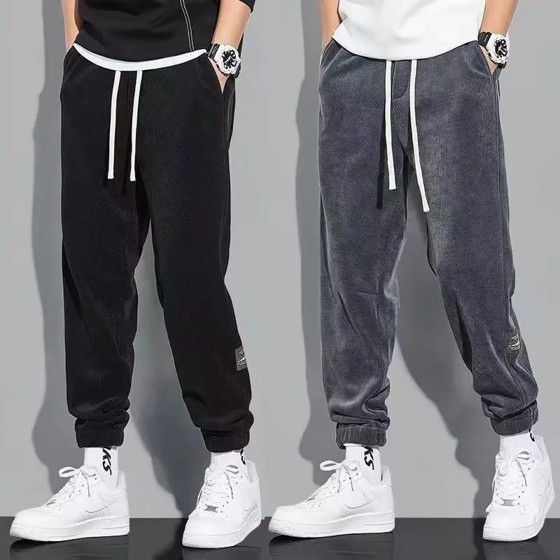 S秋冬新款加绒灯芯绒卫裤男士百搭宽松束脚裤韩版潮流休闲裤长裤