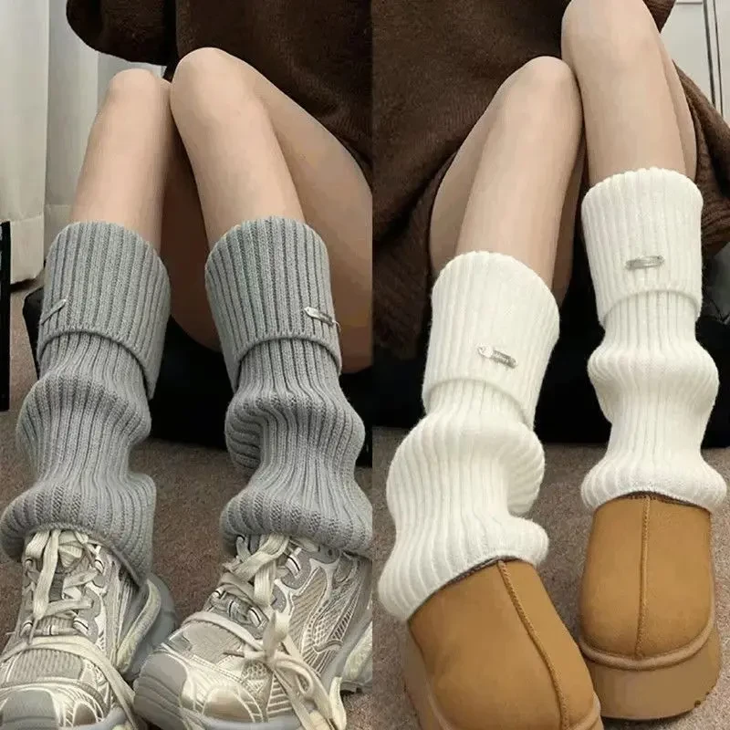 白色堆堆袜套女秋冬新款袜子女长筒袜y2k针织保暖袜纯色小腿套袜