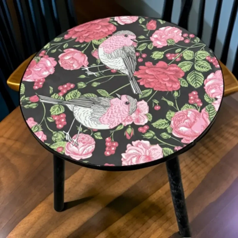 中式花鸟茶几床头小圆桌复古风落地床头柜沙发可移动边几茶水桌