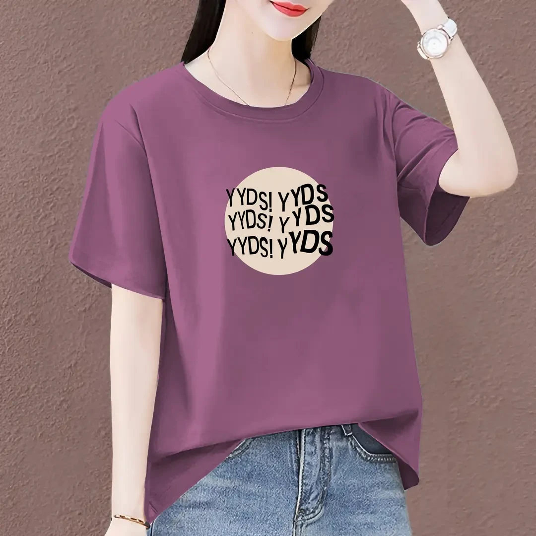 纯棉短袖t恤女士夏季新款韩版宽松大码胖mm洋气减龄休闲圆领上衣