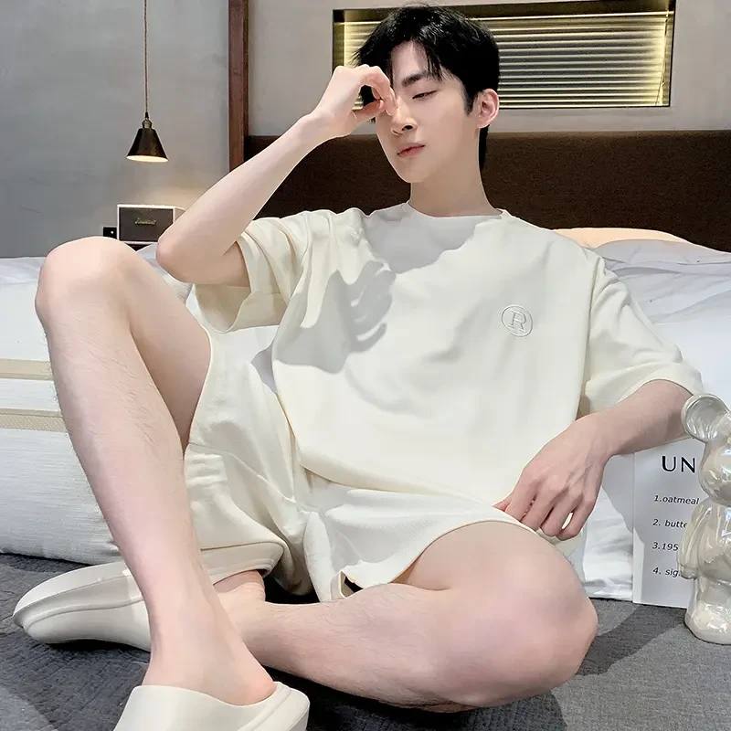 男士潮流夏季莫代尔短袖短裤冰丝青少年韩版宽松大学生家居服套装
