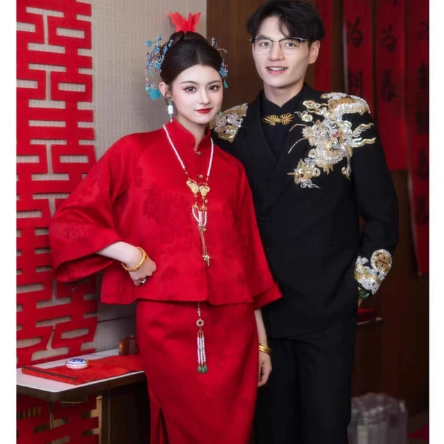 敬酒服新娘中式改良旗袍套装结婚红色订婚礼服裙孕妇小个子回门宴