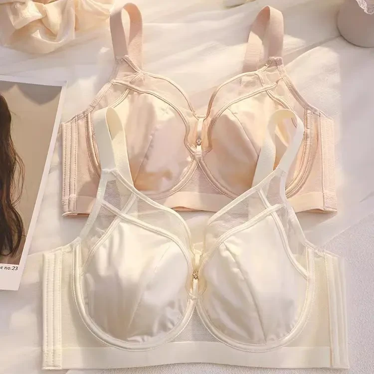 性感白色大胸显小内衣女兔耳杯透气收副乳防下垂全罩杯大码文胸
