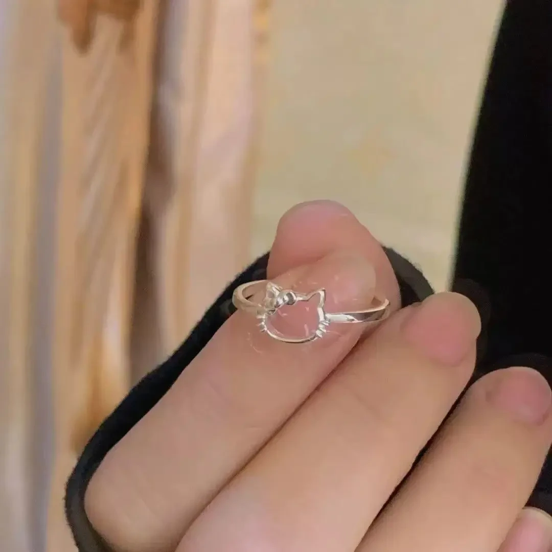 足银戒指 hollekitty凯蒂猫足银戒指少女心纯银戒指闺蜜同款礼物
