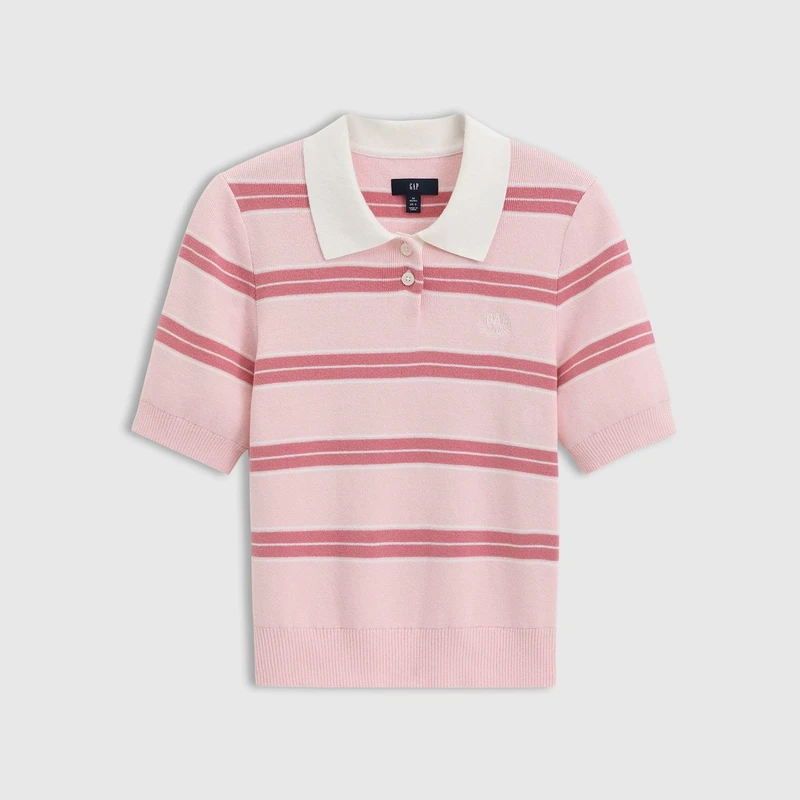 休闲女装2025春季欧若风刺绣撞色polo短袖针织衫上衣729118