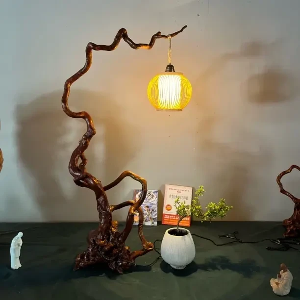 根雕灯自然杜鹃根艺灯高106宽60展现茶室禅意灯