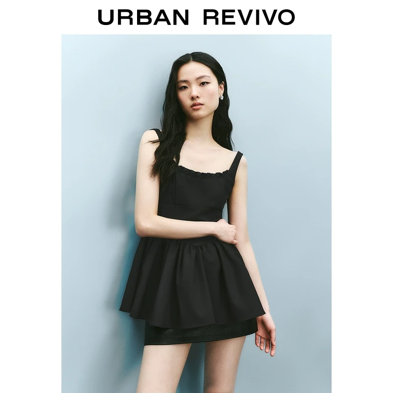 UR2025春季新款女装欧若风芭蕾风短款收腰吊带连衣裙UYU750008