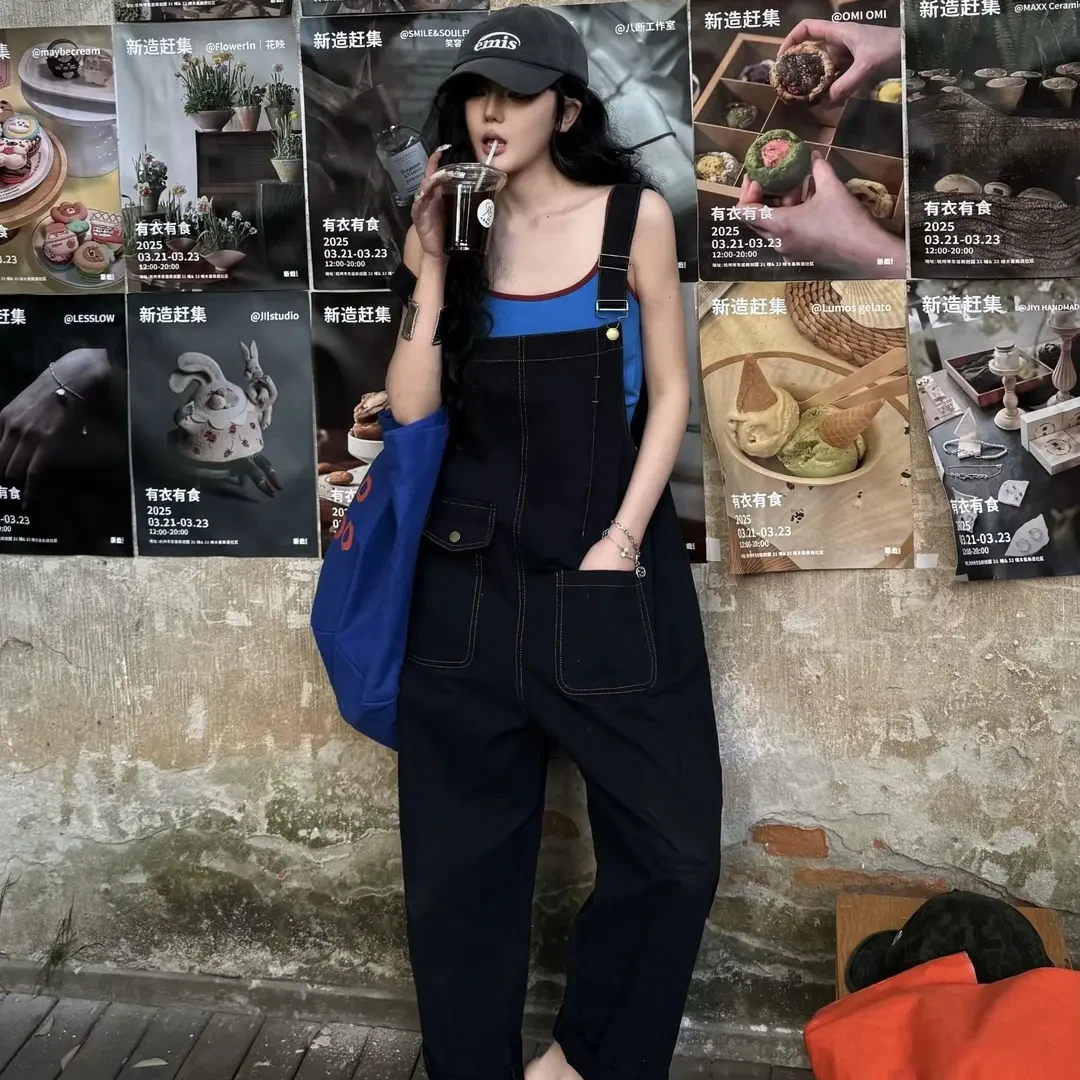 时尚减龄显瘦牛仔背带裤宽松工装设计感休闲连体裤小个子女装直筒