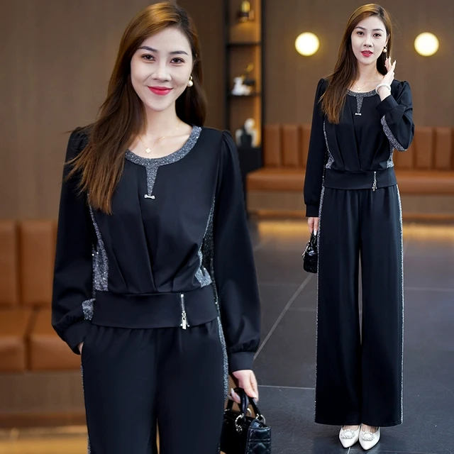 休闲运动套装女2024秋季新款长袖阔腿裤洋气减龄显瘦设计感两件套