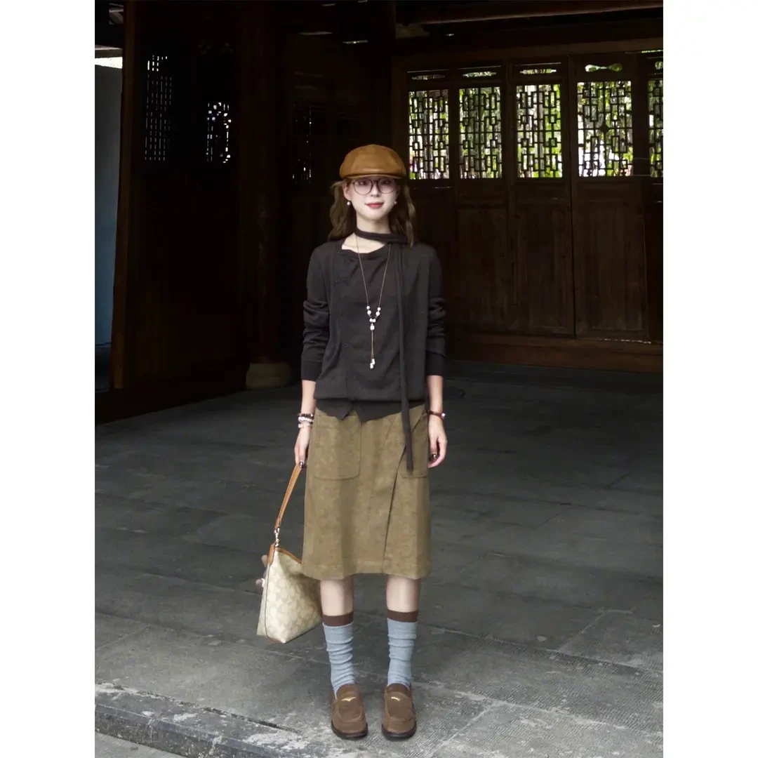 老钱风松弛感女装贵气长袖针织衫开衫上衣秋季新款气质百搭半身裙