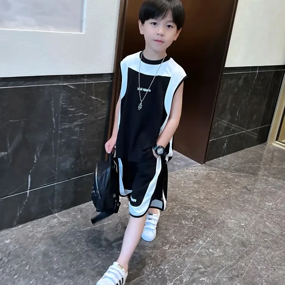 儿童装男童夏装无袖套装2025新款中小童宝宝夏季背心短裤两件套潮